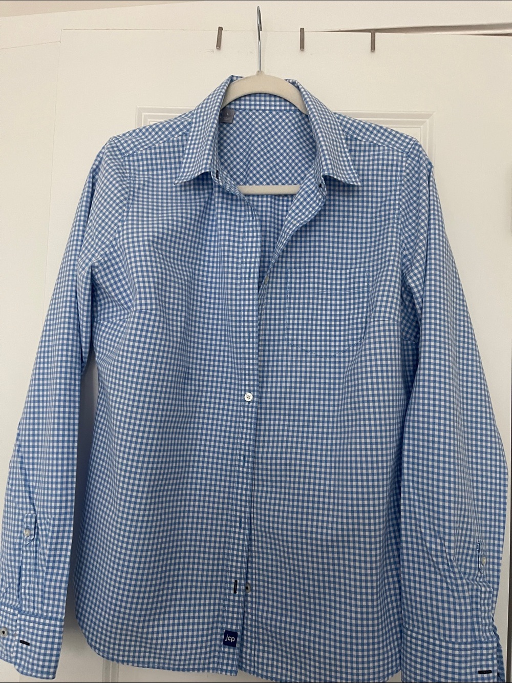 JCPenney Blue Gingham Button-Down Shirt for Women